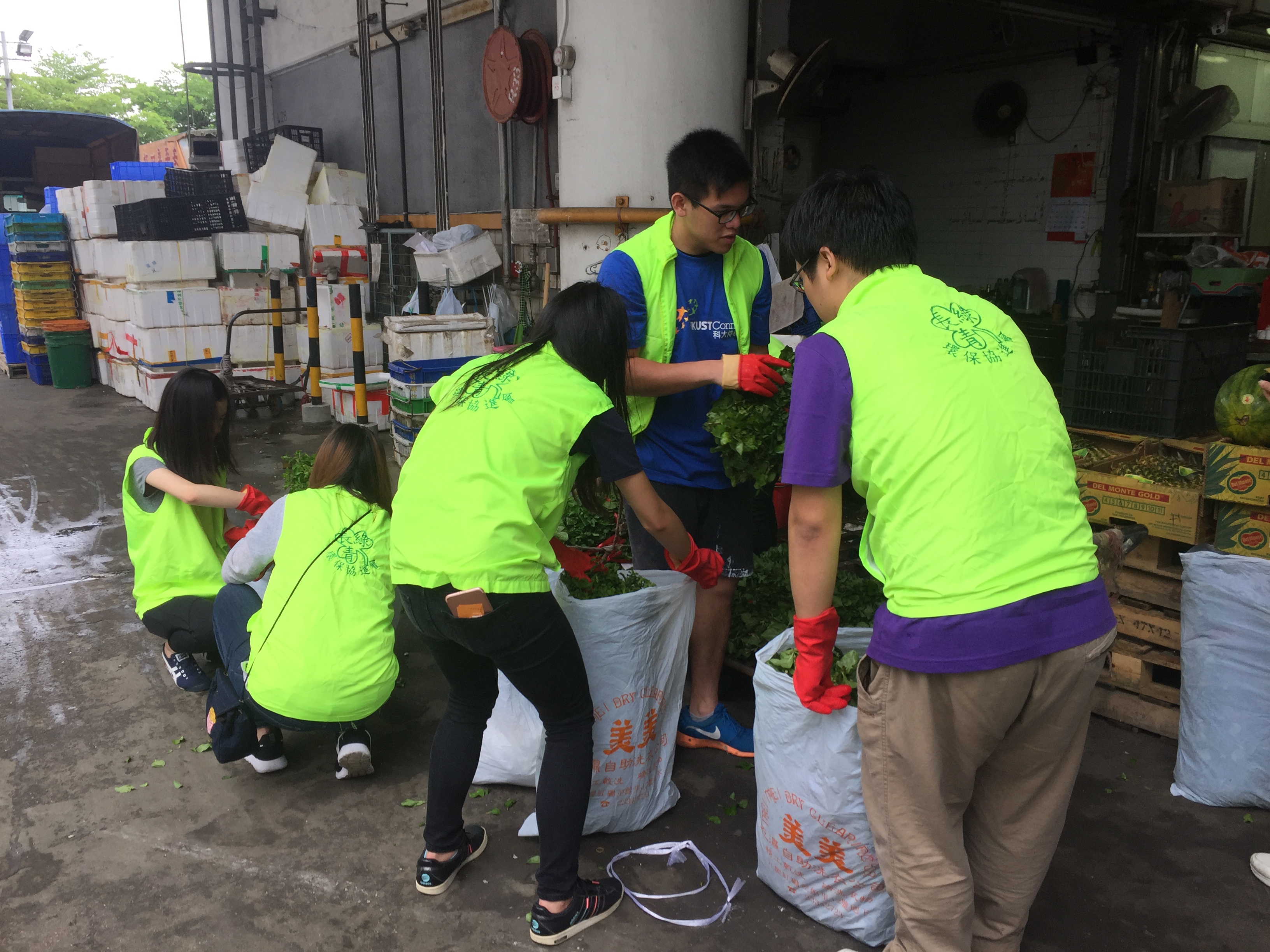 Volunteers packing the vegetables into bags so that they could be transported to those in need