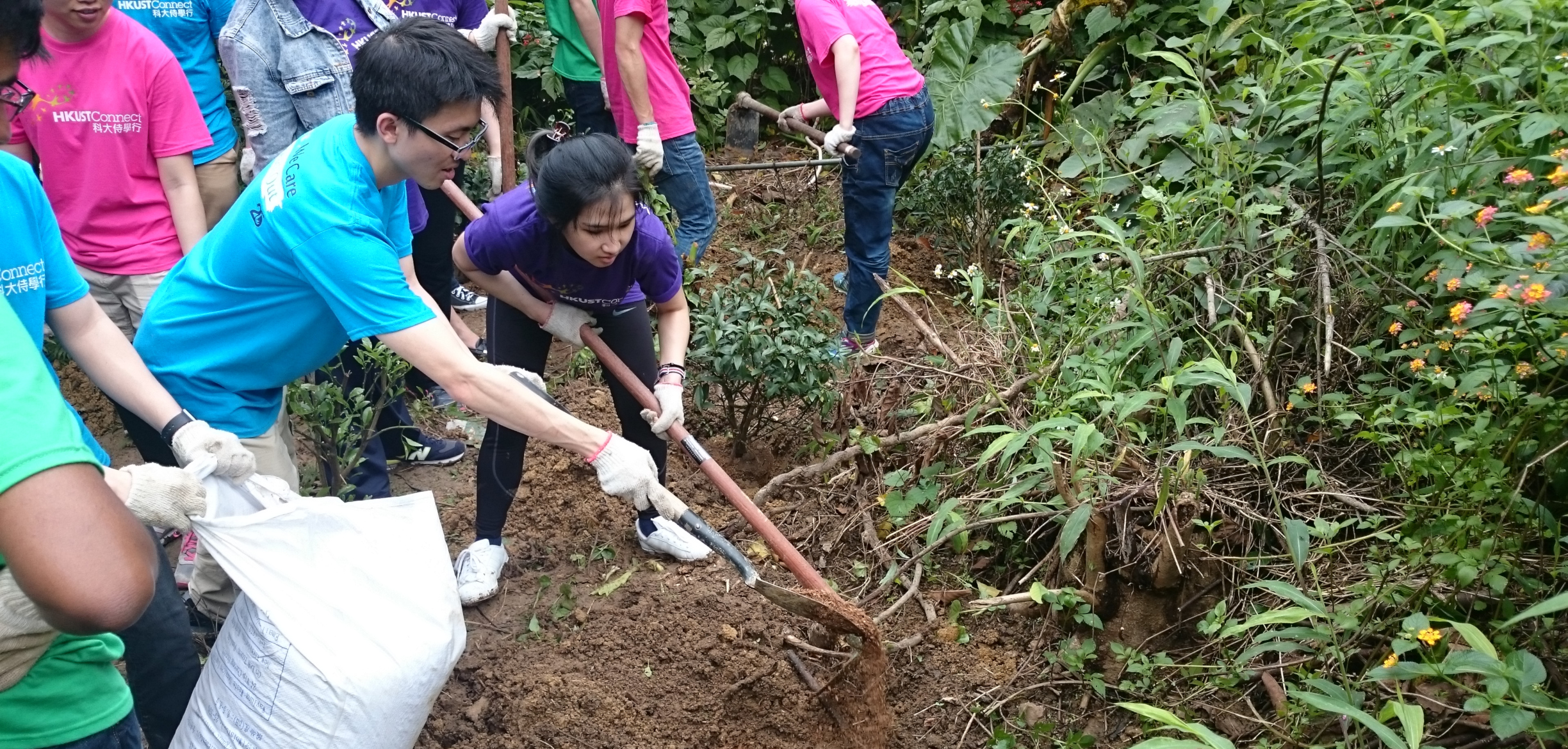 Volunteers maintaining the butterfly habitat