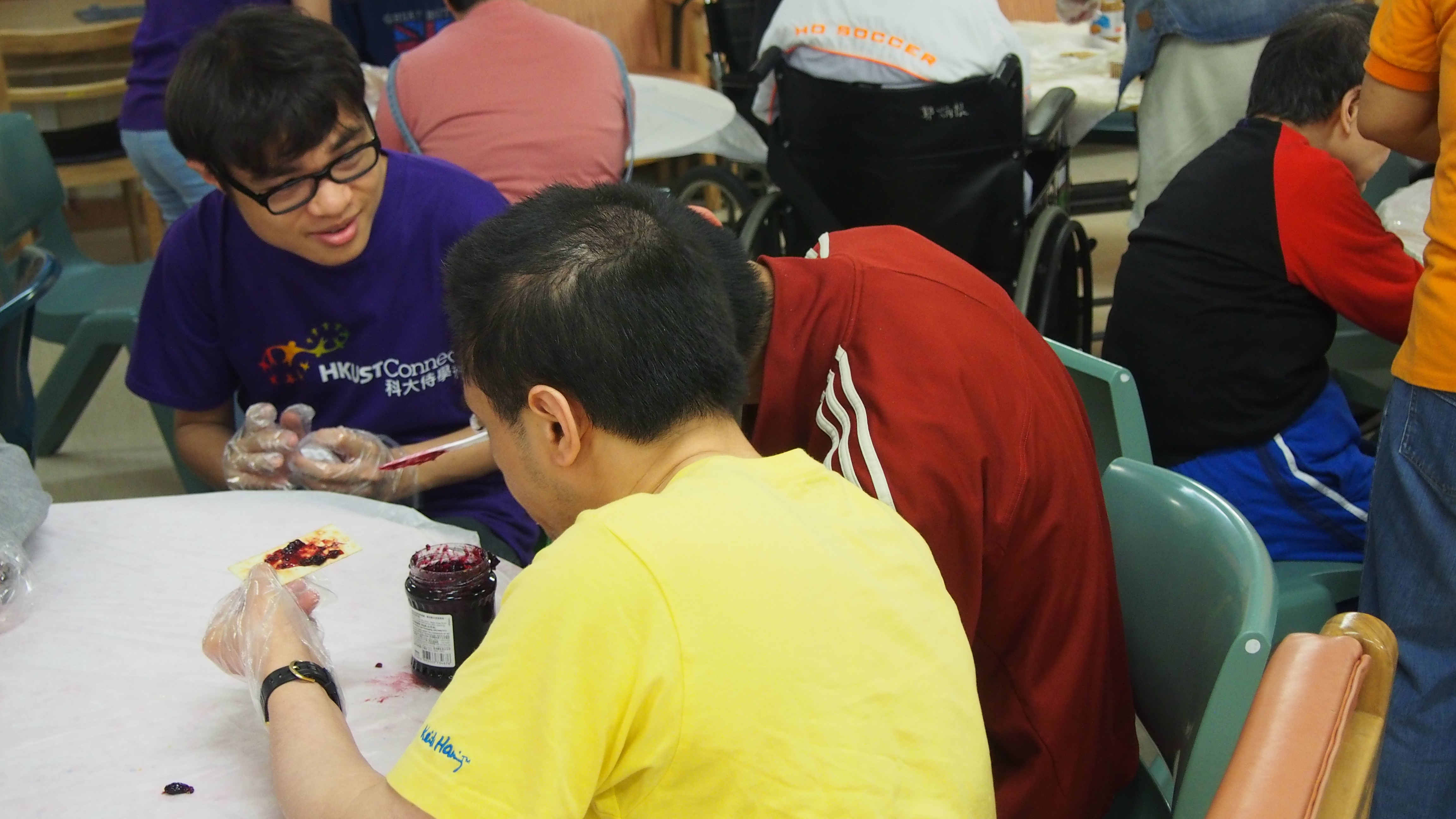 Volunteers visiting the training centre for intellectually challenged adults