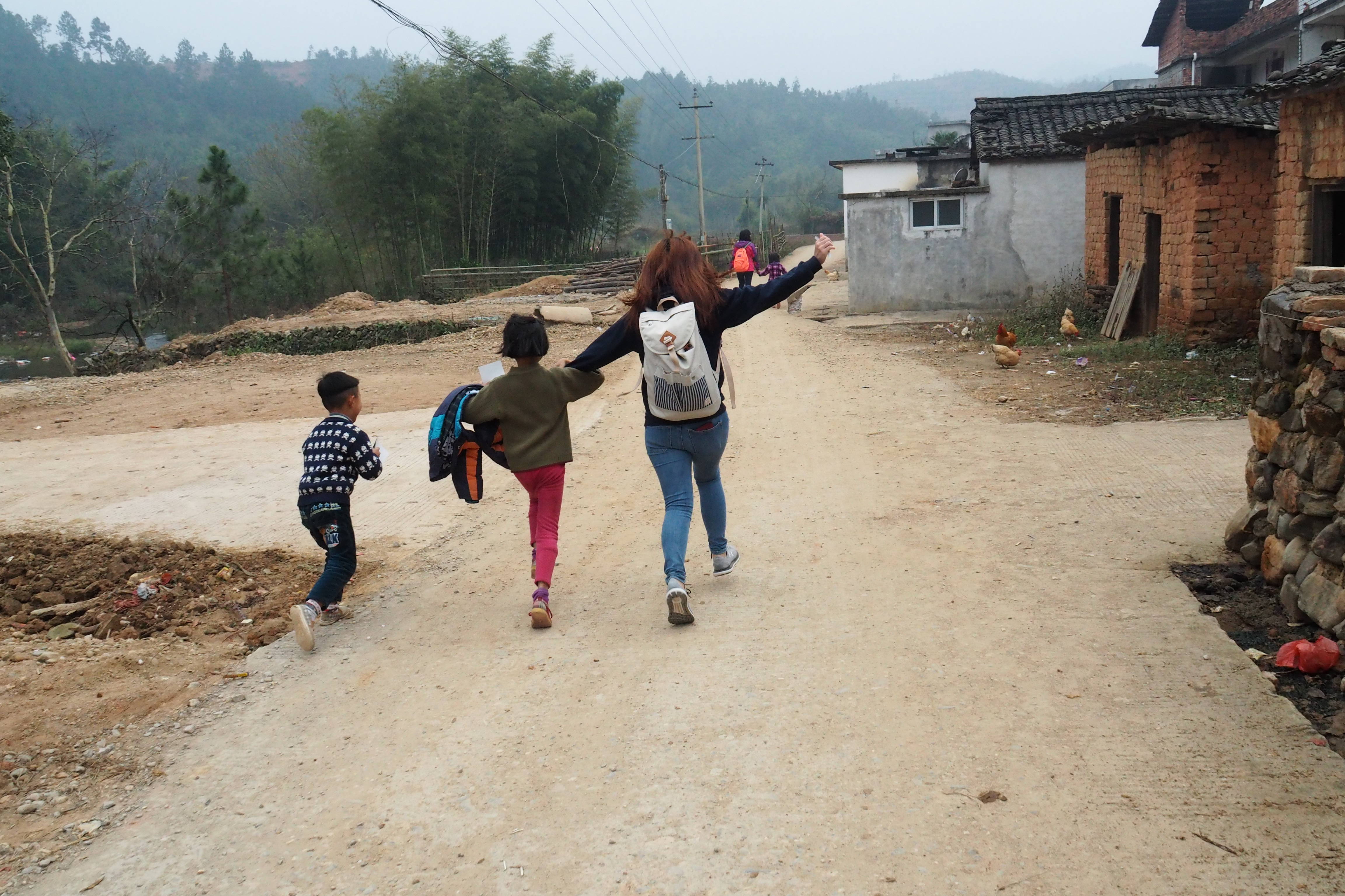 Walking back home with children during a family visit