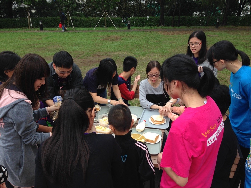 Making and enjoying sandwich together!