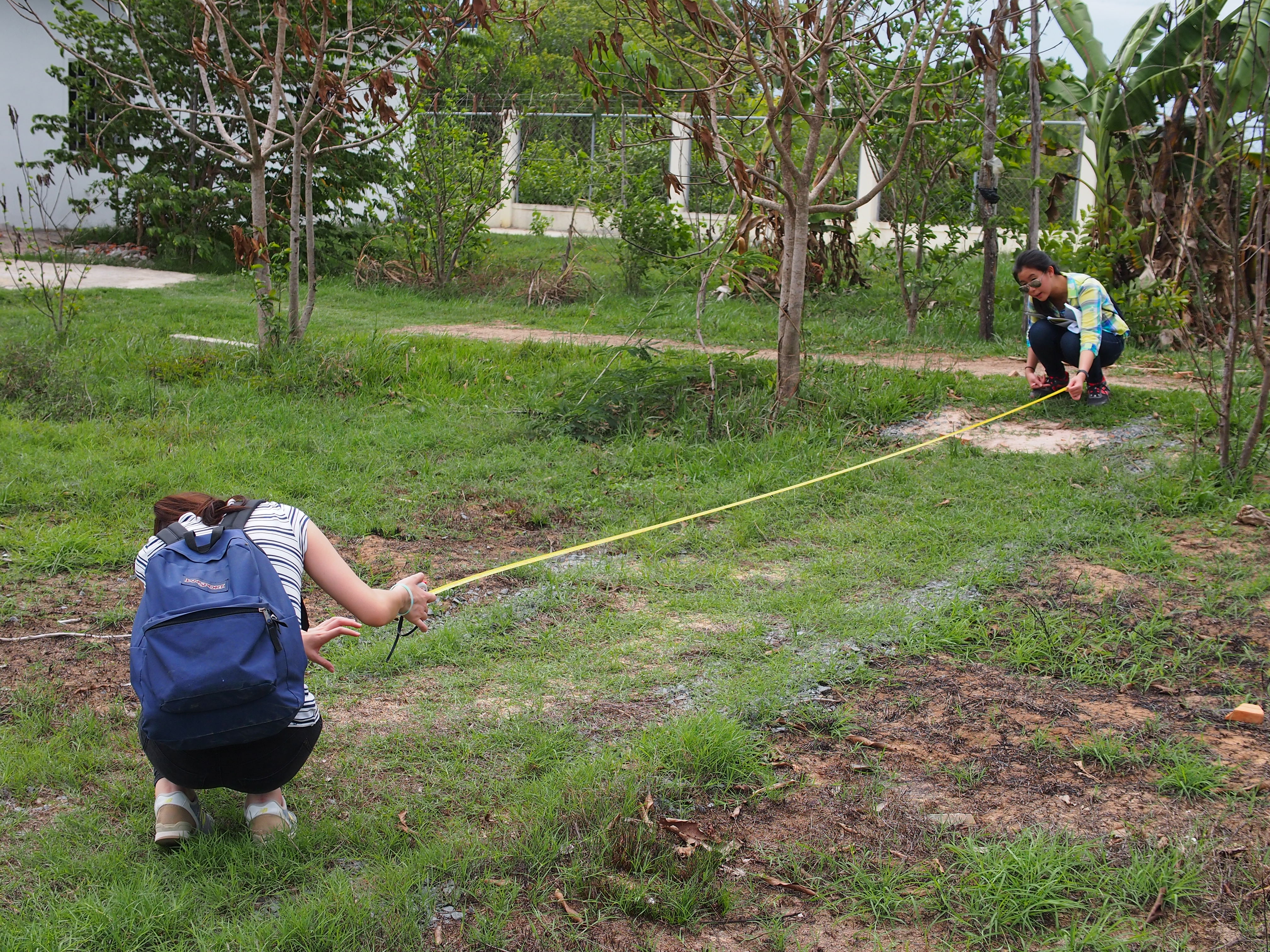 Participants measuring the dimension of land