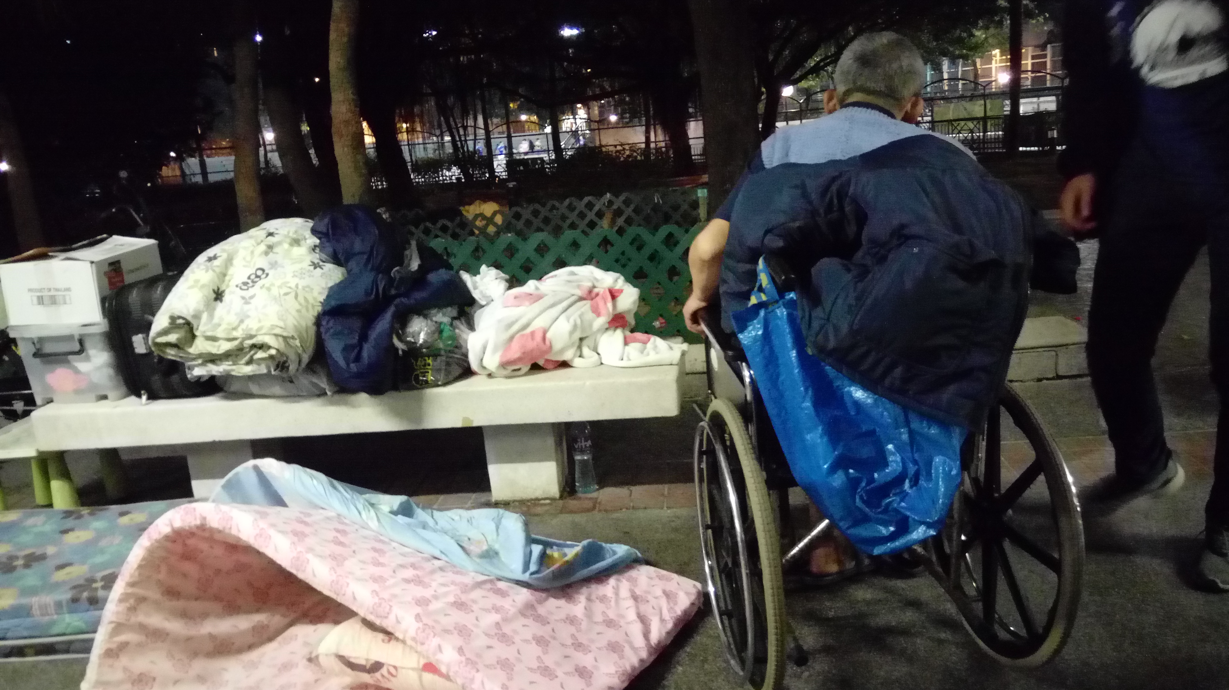 The back of a street sleeper and his living area