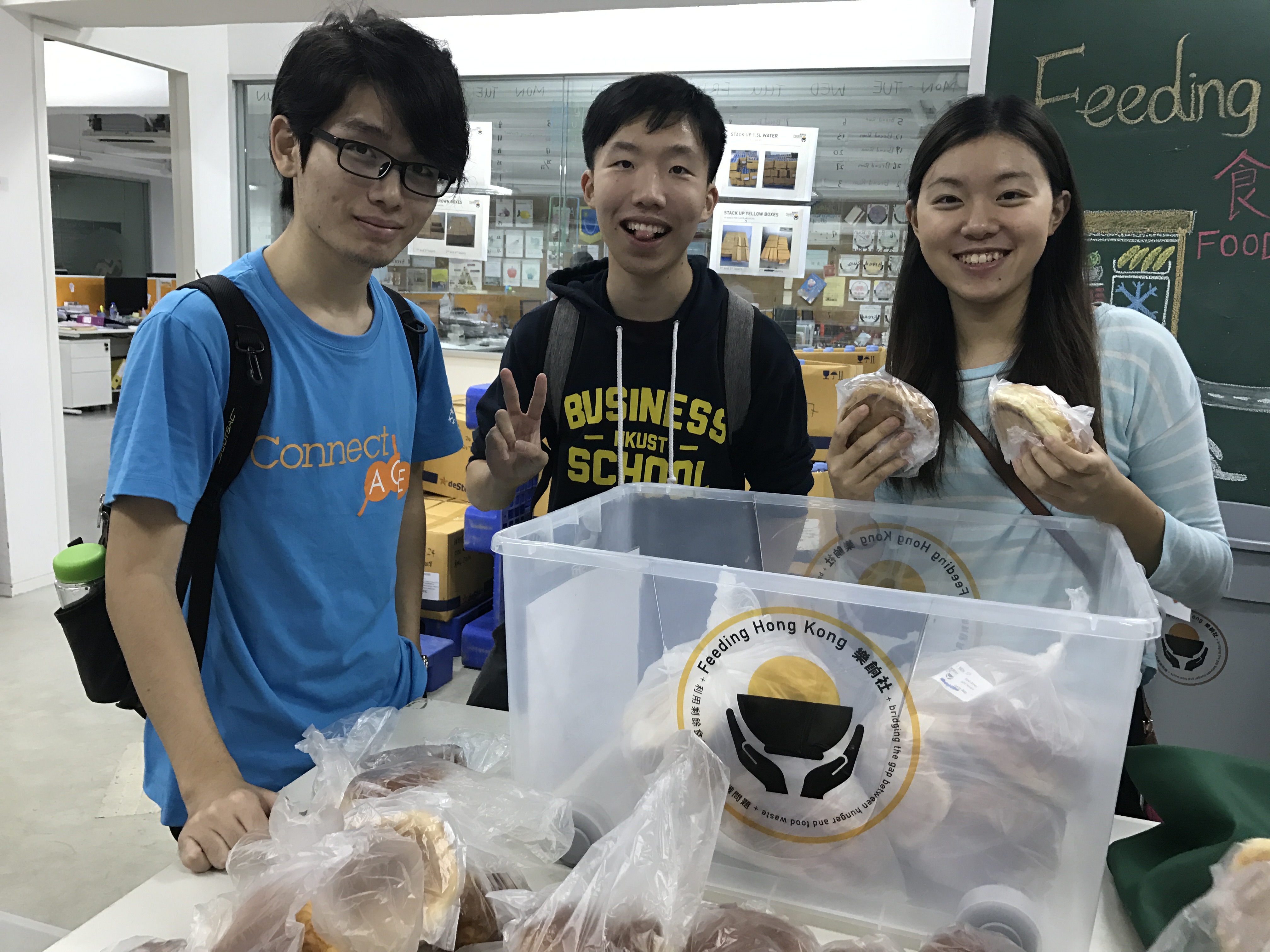 Volunteers helped sort bread with satisfied smiles!