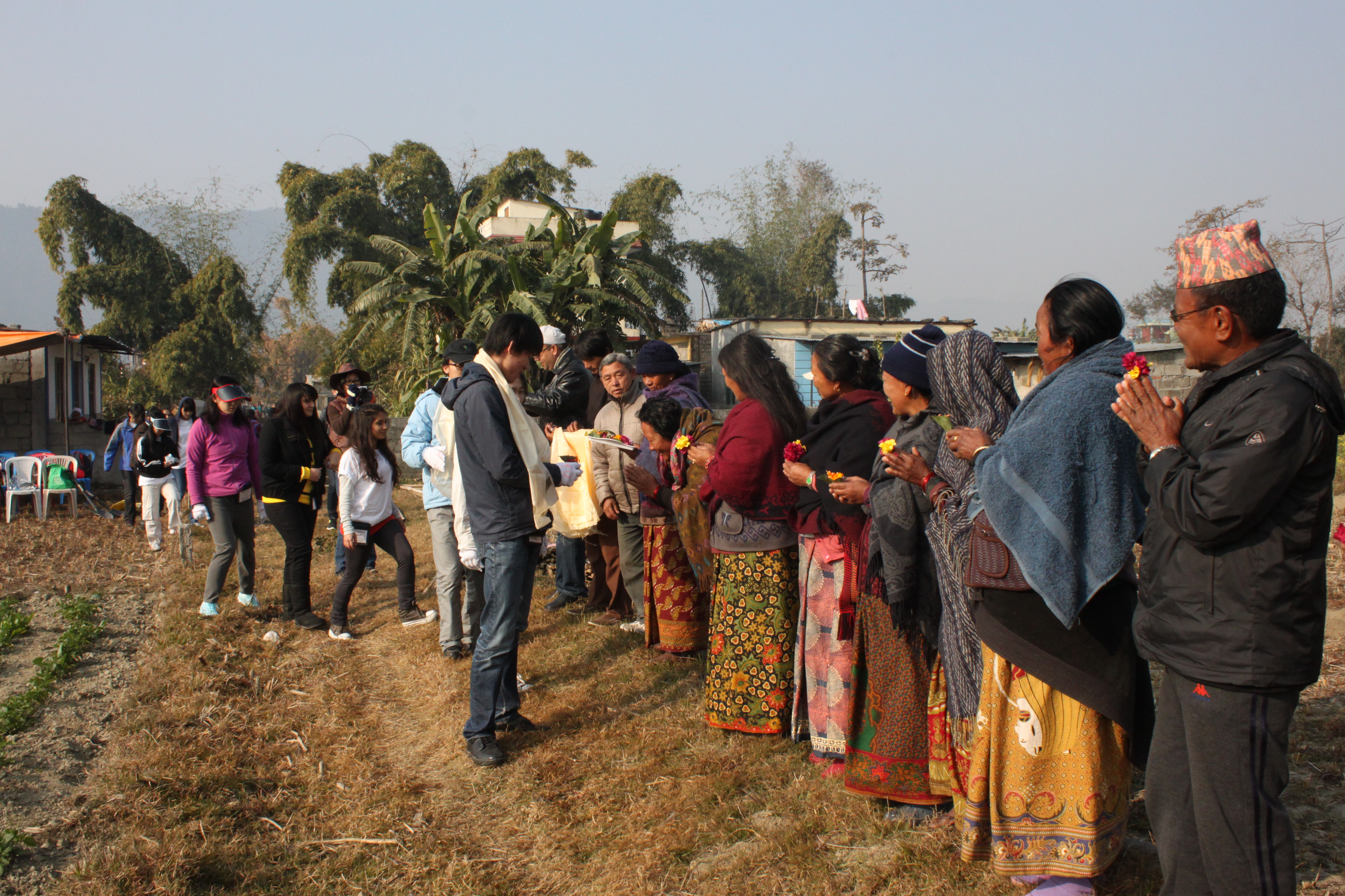 A warm welcome by the local villagers