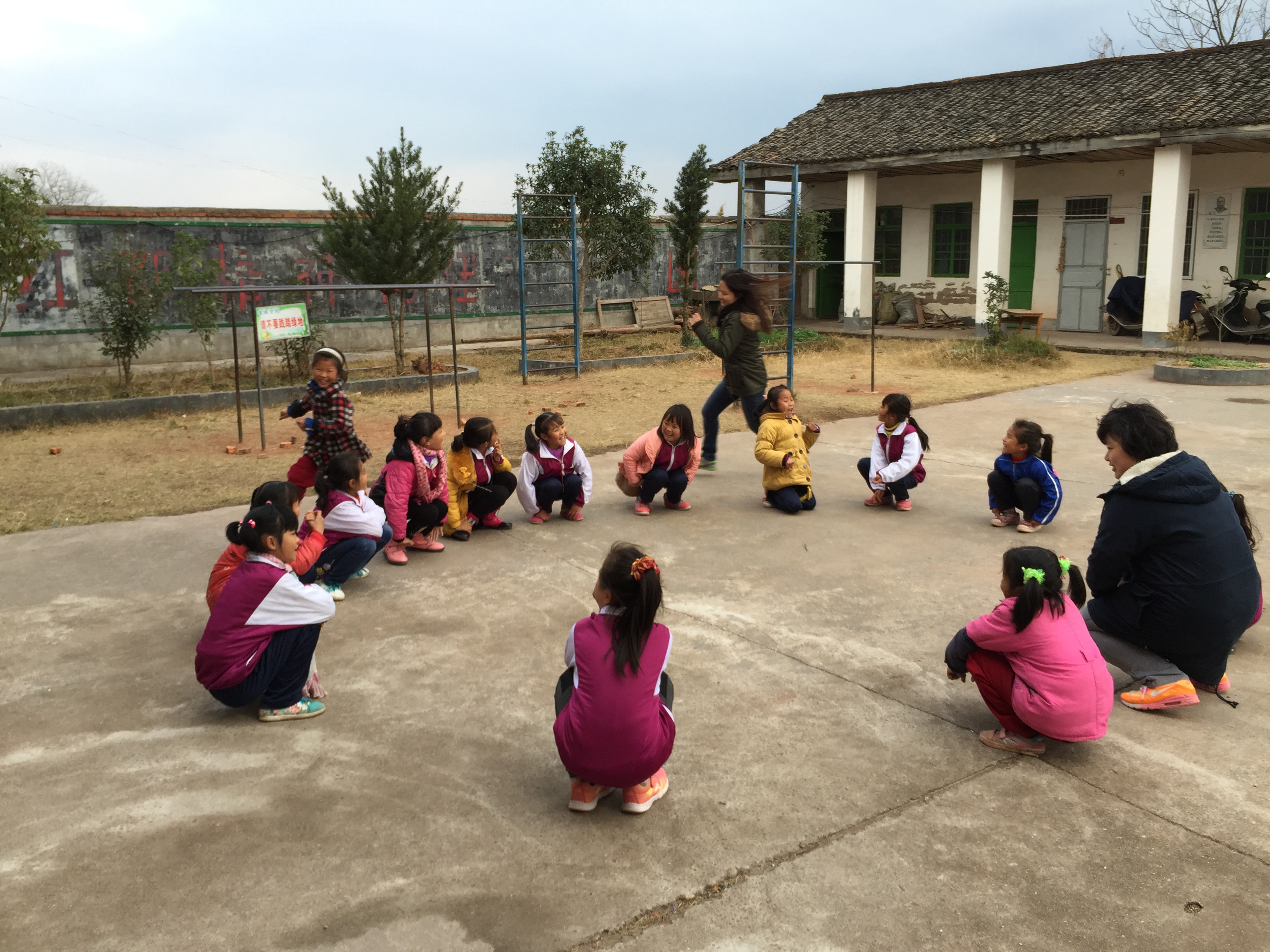 Children enjoying group activities outside classrooms