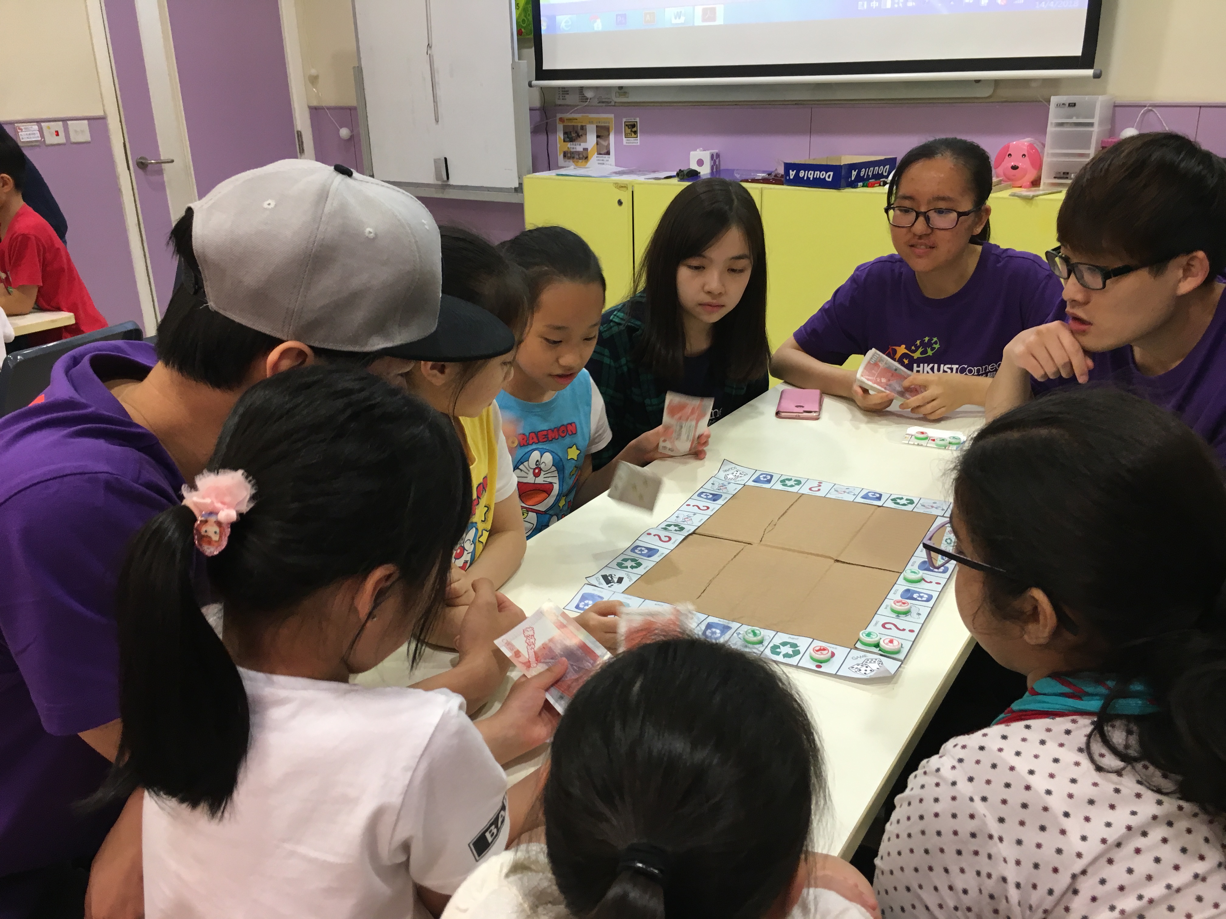 Playing the board game together.