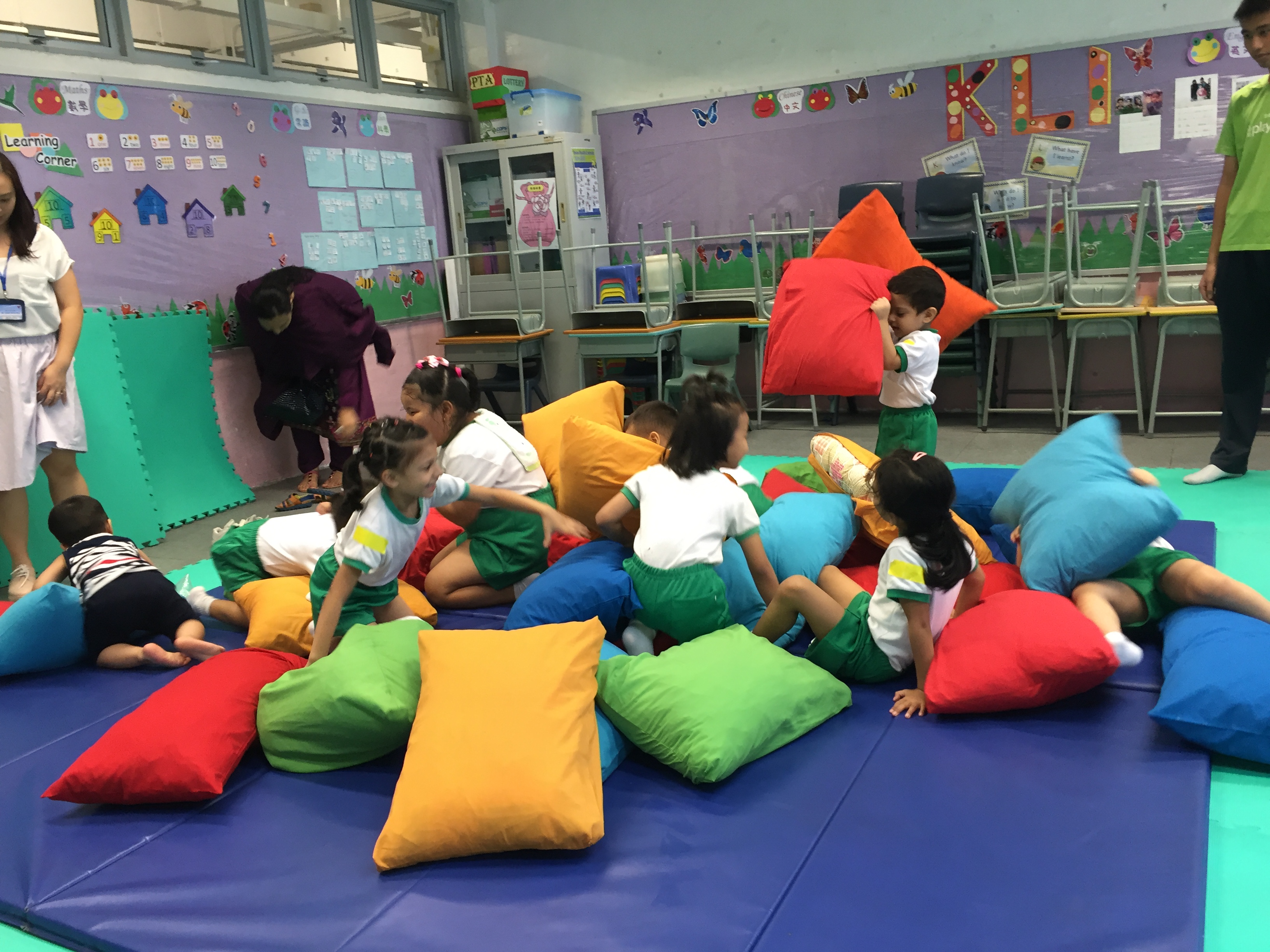 Kids enjoying the fun of pillow fight
