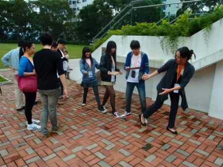 Having fun at during the orientation tour