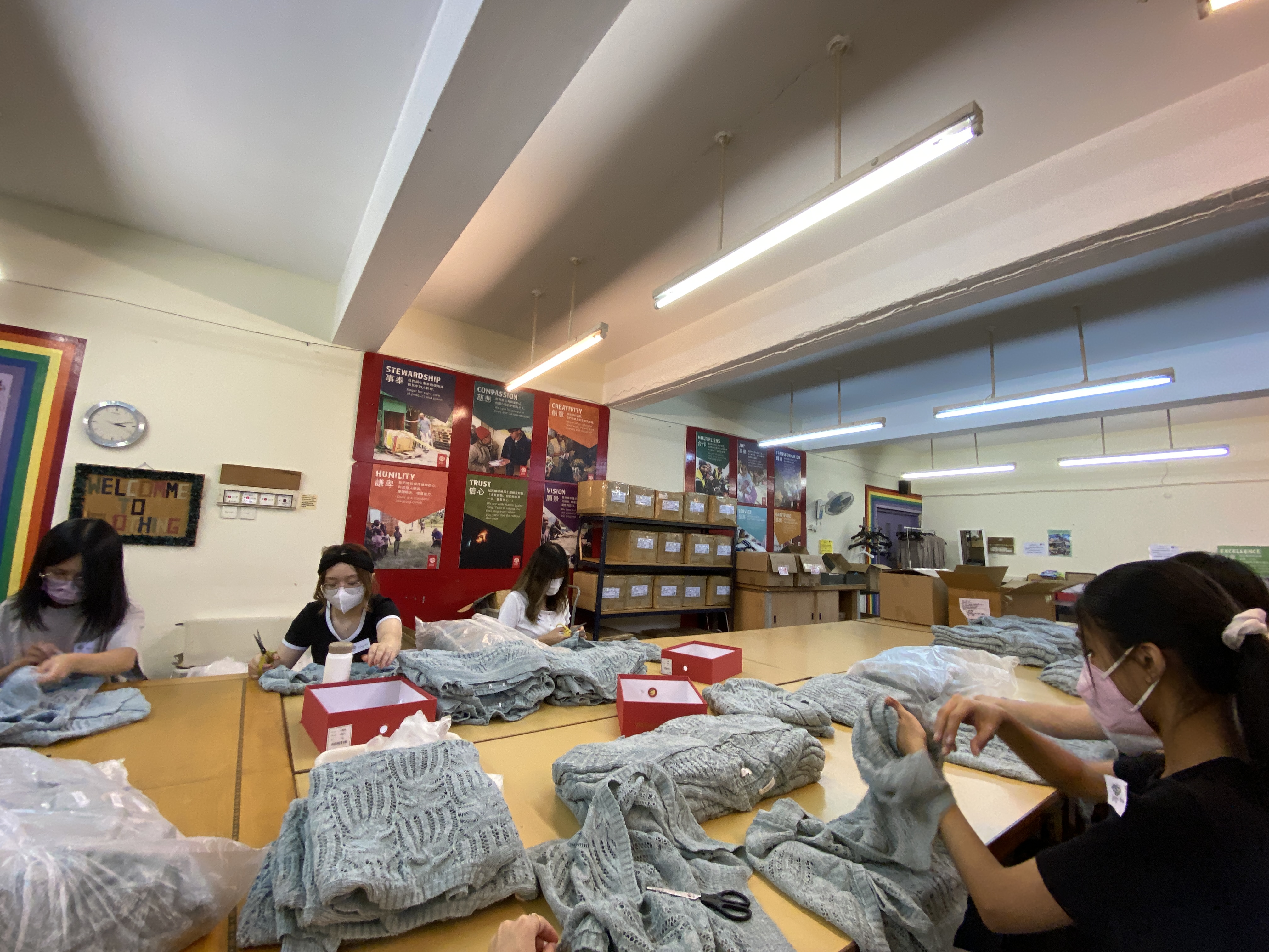 Students sorting donation materials