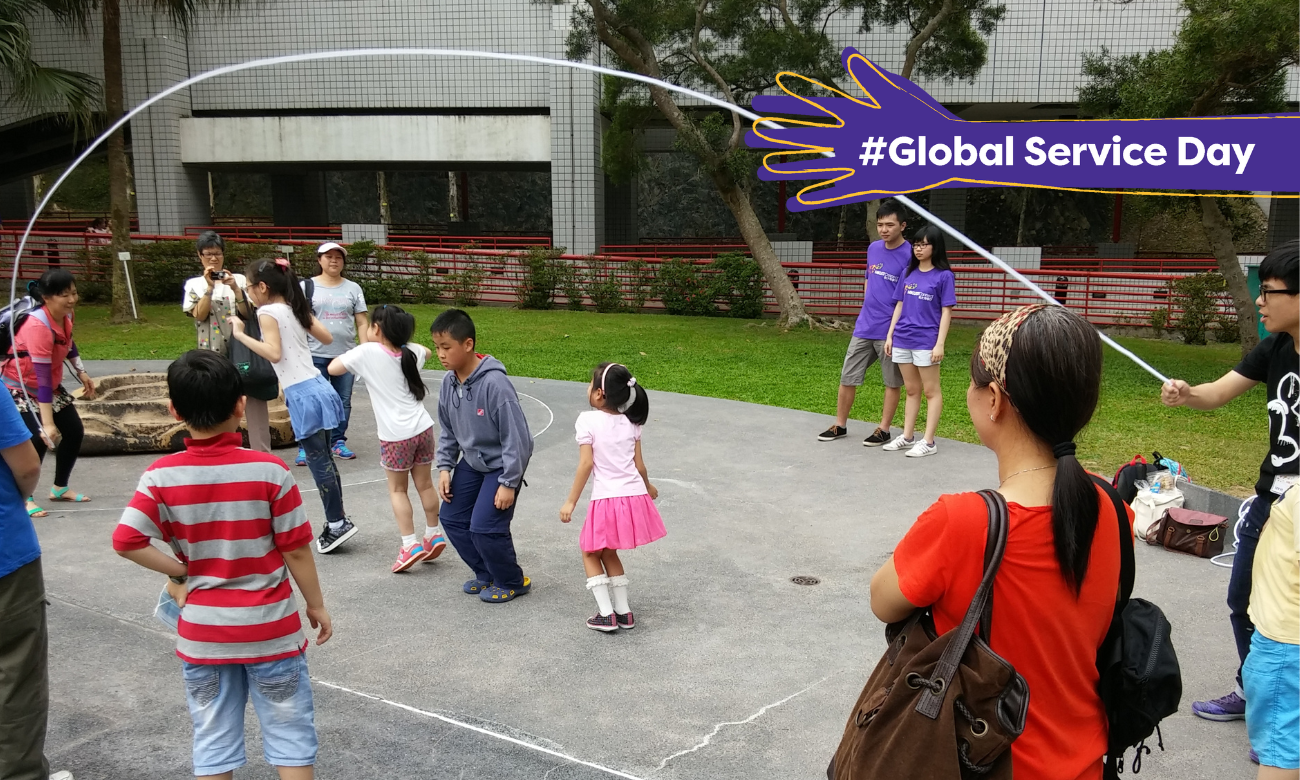 A group of children playing jump rope game at HKUST