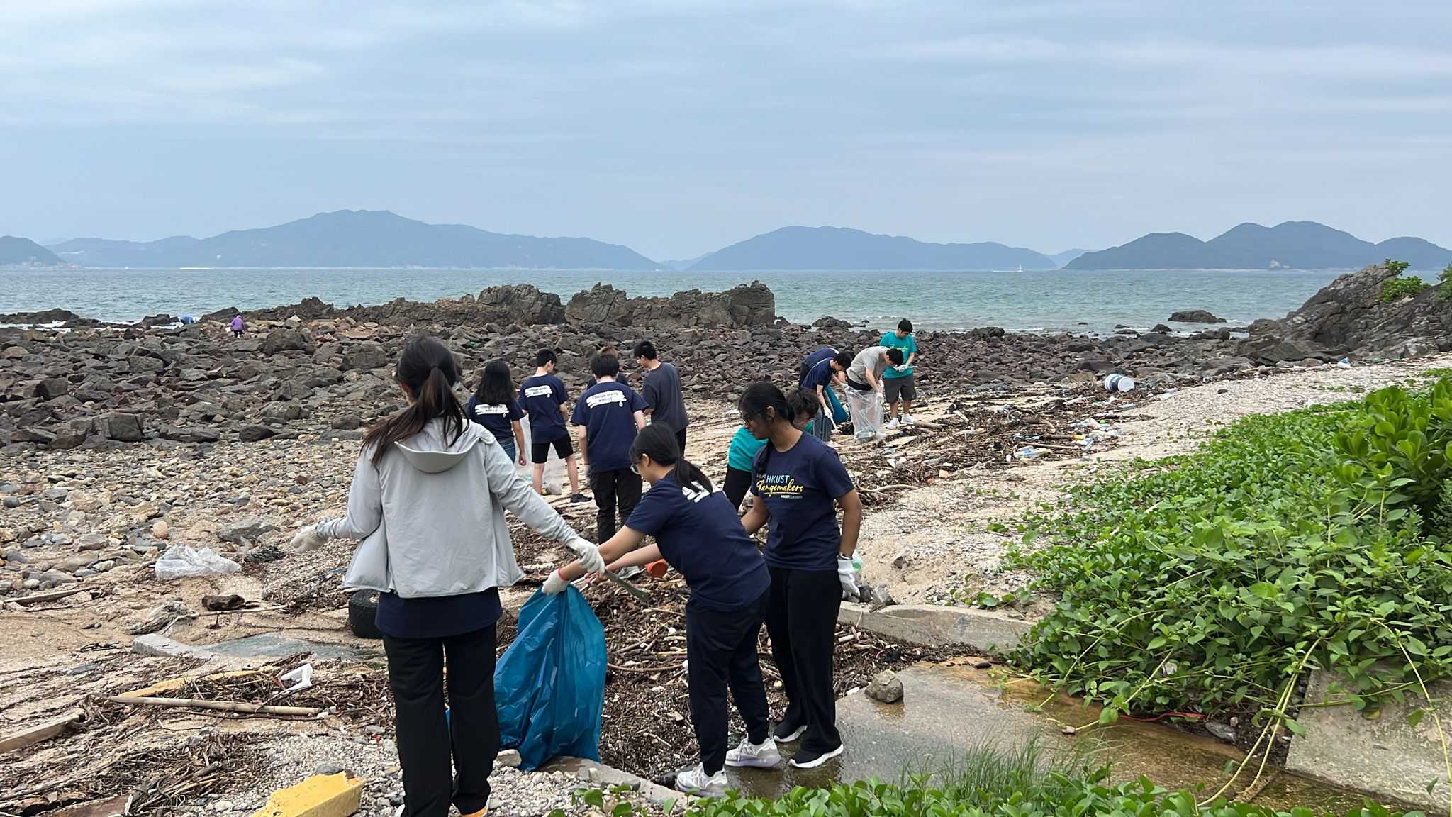 Collecting trash with groupmates