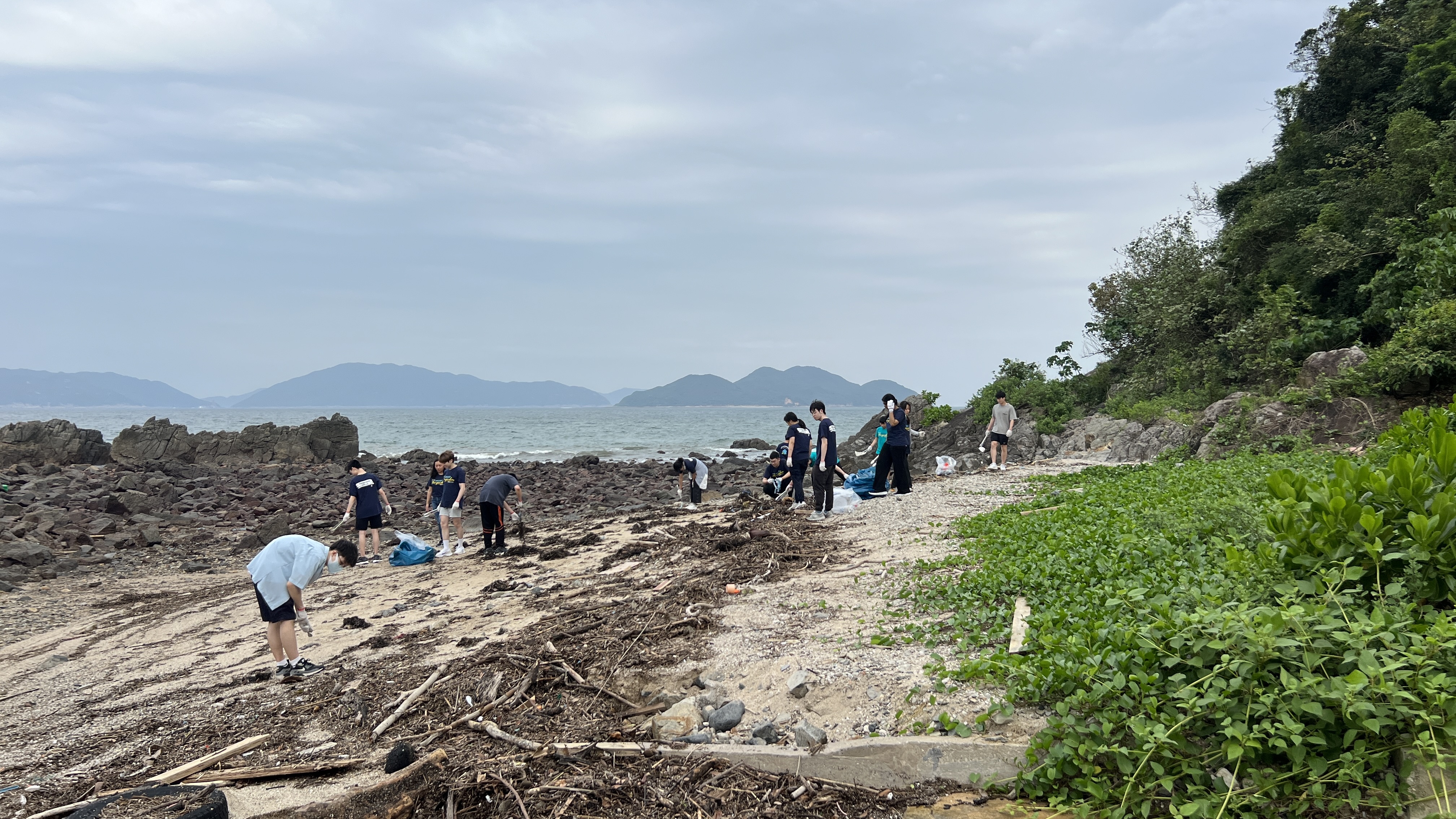 Volunteers collecting trash