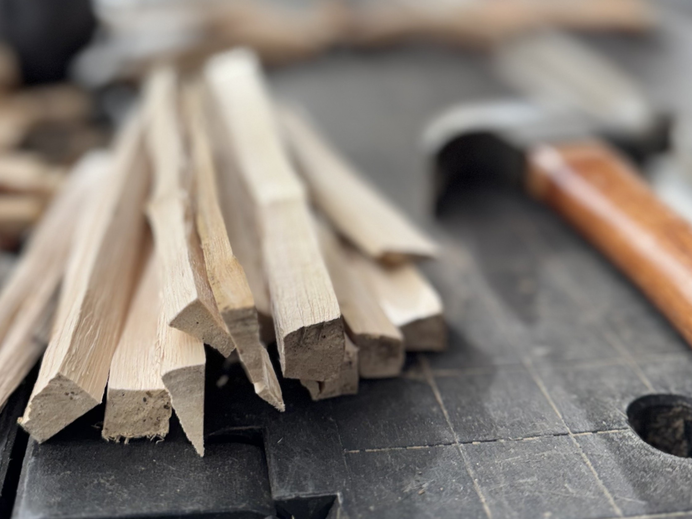 Wooden sticks processed by students