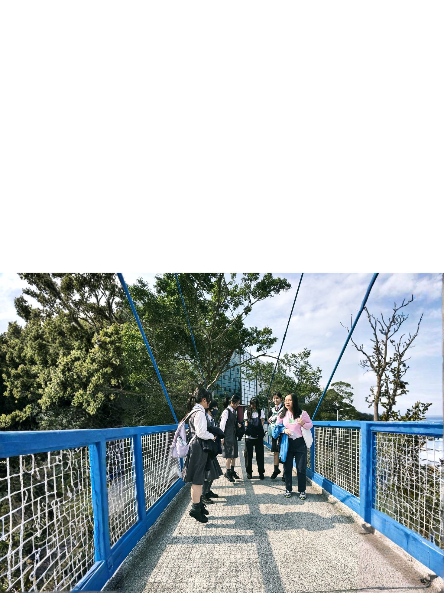 Volunteers demonstrating to the participants how forces work on Resonance Bridge