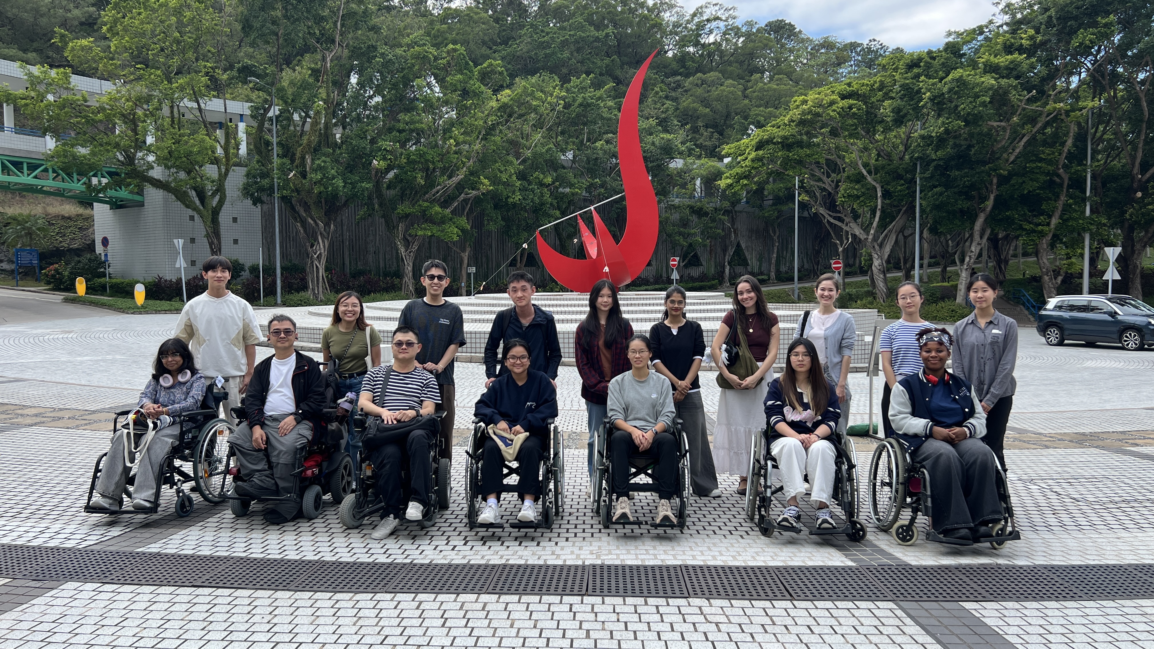 Students interacting with wheelchair users