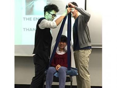 Students demonstrating the exercise in the course BIEM3010 Biodesign A Taste of Solving Real-Life Healthcare Problem