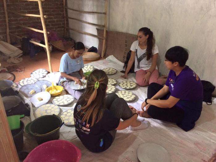 Participants chatting with locals