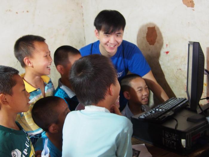 Children having fun in learning computer!