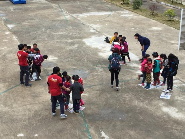 Children having team building time in the playground