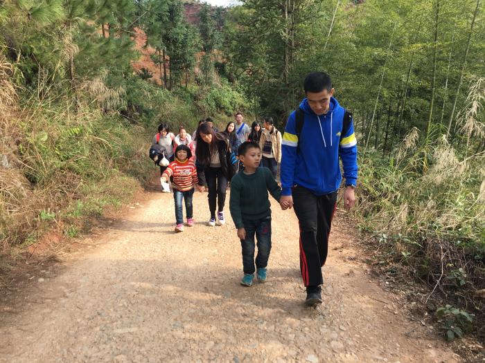 Walking back home with children during family visit