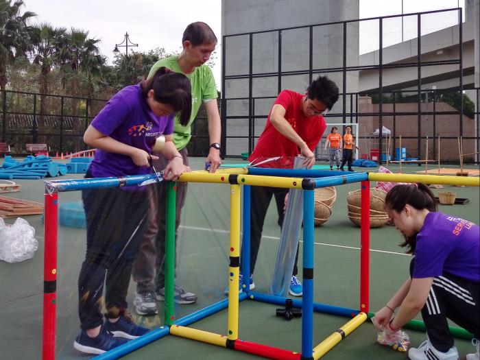 Preparing the venue for children to enjoy the play time!