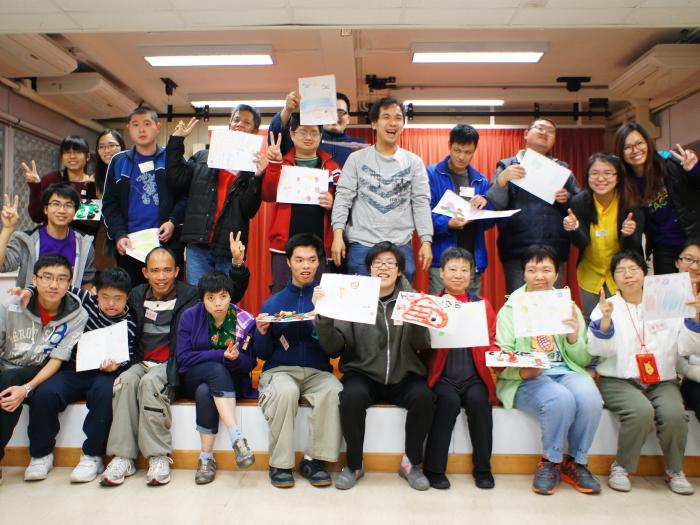 A group of photo of volunteers and the service recipients with their beautiful art work