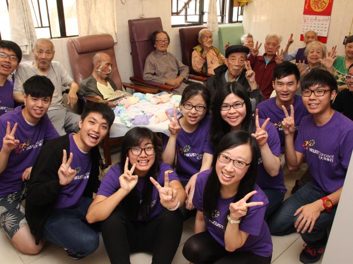 A group of photo of the volunteers and the elders