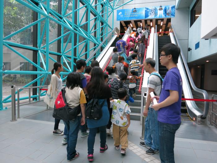Volunteers guiding participants on a campus tour to get a taste of university life