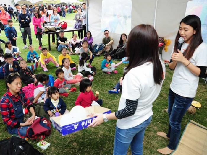 Volunteers holding a workshop for the children