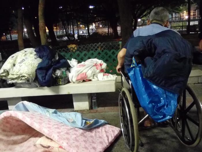 The back of a street sleeper and his living area