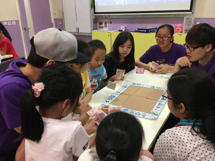 Playing the board game together.