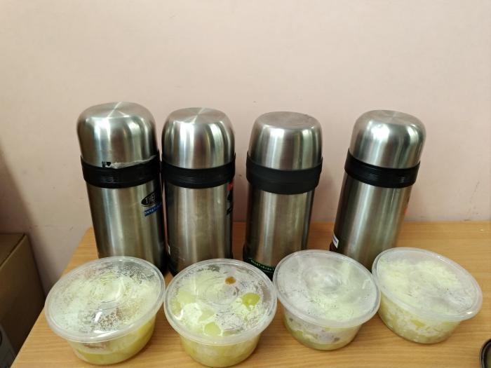 Ready for delivering soup to elderly!