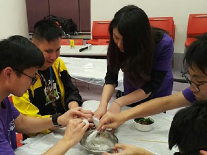 Volunteers interacting with the recipients