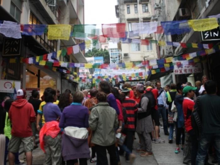 Volunteers and runners enjoying the after-party