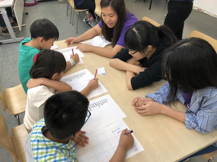 Volunteers teaching the children some Chinese words