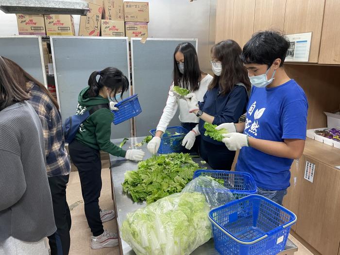Volunteers are selecting good quality food.
