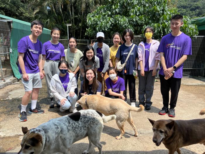 HKUST volunteers with dogs from the shelter