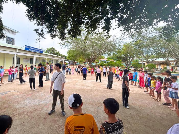 Interacting with the local kids