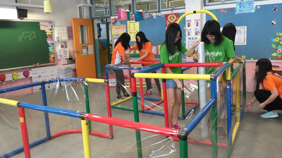Volunteers setting up the venue