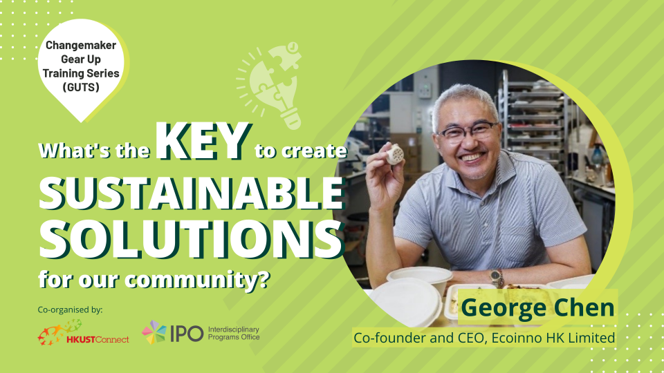 Web banner for the talk, Mr Chen is holding his zero plastic product.