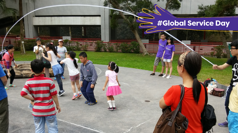 A group of children playing jump rope game at HKUST