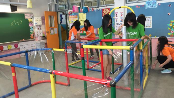 Volunteers setting up the venue
