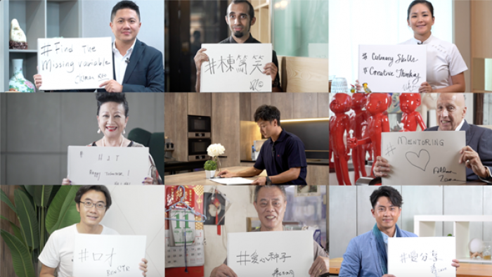collage of celebrities holding messages to volunteers